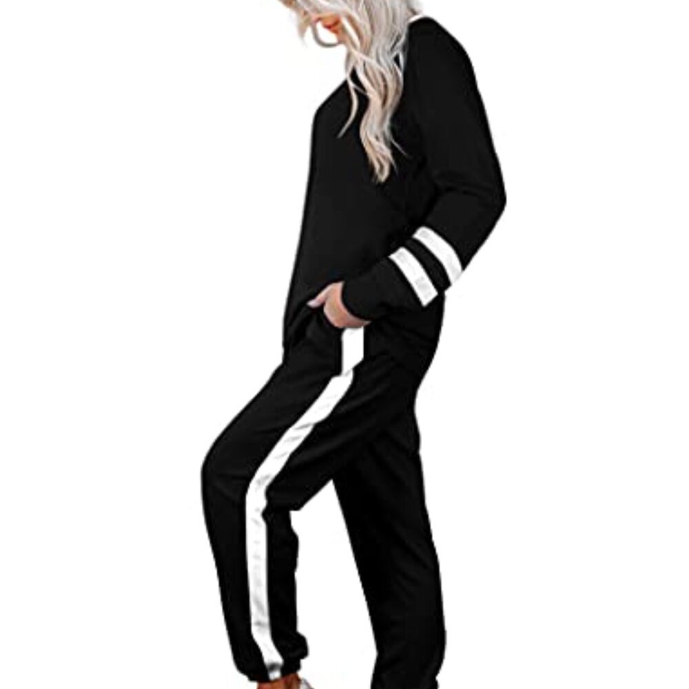 Classic Crewneck Sweatsuit Set Y2K Chic Loungewear Pullover Tops Joggers - Picture 8 of 14